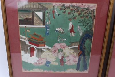 Lot 690 - Pair of 18th / 19th century. Chinese gouache works on paper depicting deities in gardens