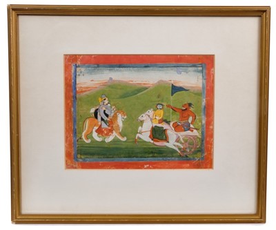 Lot 697 - Indian School 18th / 19th century, Deities riding horses and a lion