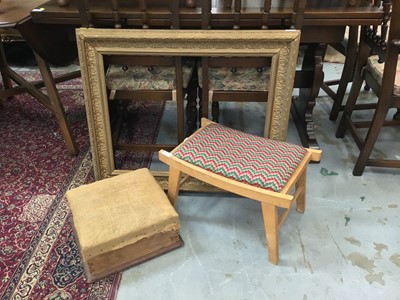 Lot 952 - Antique gilt frame, Victorian pine stool, and a further stool