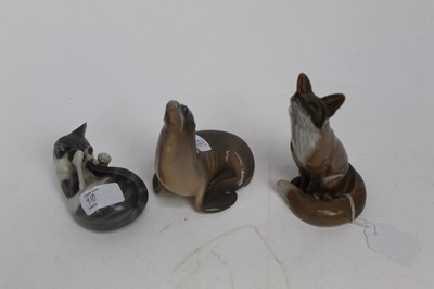 Lot 910 - Three Royal Copenhagen animals - Fox number 1475, Sealion number 1441 and Kitten number 727