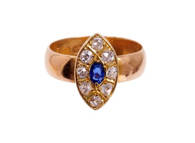 Lot 463 - 22ct gold wedding band with sapphire and diamond marquise