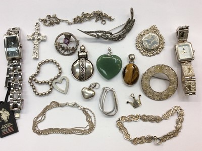 Lot 665 - Group silver and white metal jewellery plus two wristwatches