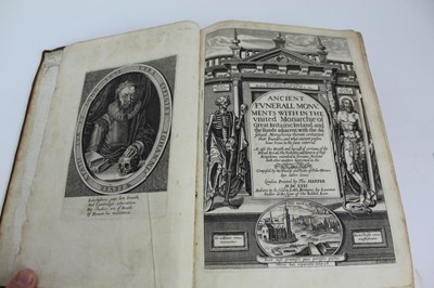 Lot 1061 - Ancient funeral monuments by John Weever 1631 first editon, London 4to calf binding, ex Libris - Kimboltob Castle