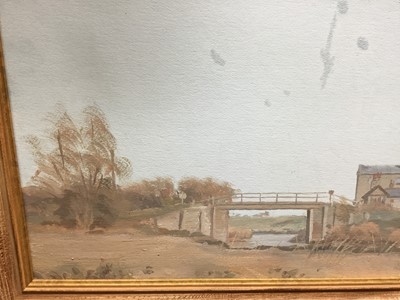 Lot 149 - Wivenhoe group oil on board of a meandering river, together with another of a landscape with footbridge. (2)