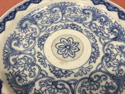 Lot 26 - Pair of Chinese blue and white saucer dishes, Qianlong seal mark