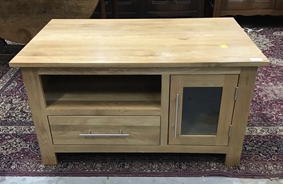 Lot 872 - Light oak TV stand with glazed door, shelf and drawer below