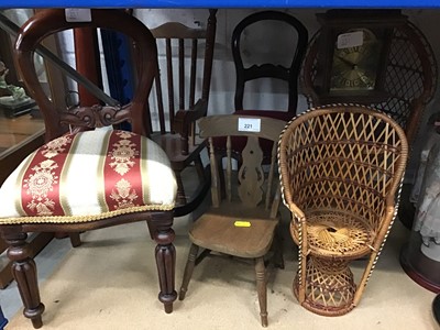 Lot 221 - Six miniature wooden and wicker chairs, the largest measuring 18 inches height