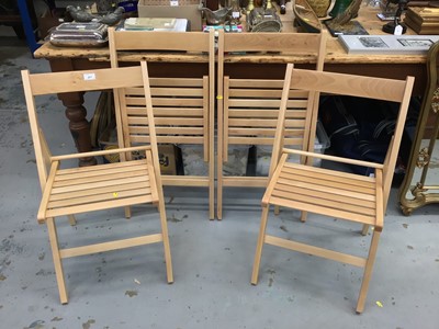 Lot 877 - Set of four beech folding chairs