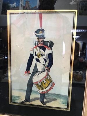 Lot 538 - Watercolour of Late 18 th Century army officer in military uniform with drum