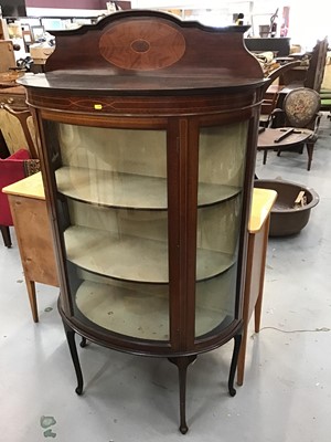 Lot 910 - Edwardian mahogany Demi lune glazed display cabinet with inlaid decoration, two shelves to interior, enclosed by glazed door and raised on cabriole legs