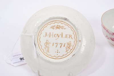 Lot 90 - Derby fluted tea bowl, the saucer bearing the inscription 'J Hoyler 1771' in gilt