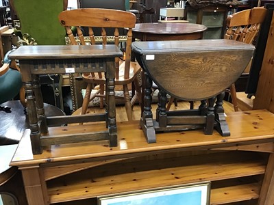 Lot 967 - Old charm style joint stool with turned legs joined by stretchers together with a drop flap occasional table (2 items)