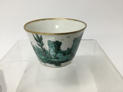 Lot 89 - Chelsea tea bowl, painted in green monochrome with a continuous landscape