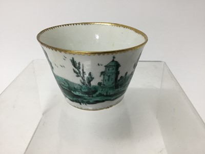 Lot 89 - Chelsea tea bowl, painted in green monochrome with a continuous landscape
