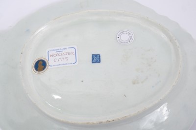 Lot 99 - Worcester blue scale ground leaf shaped dish, circa 1770