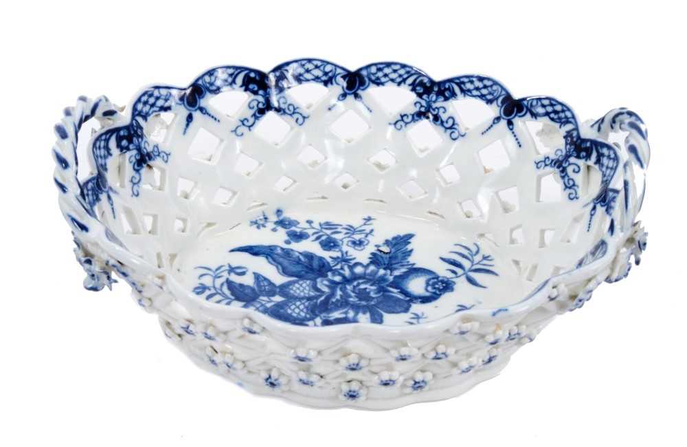 Lot 79 - Worcester oval basket, printed in blue with the pinecone pattern circa 1770