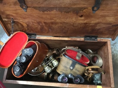 Lot 280 - Wooden chest filled with copper and other sundries