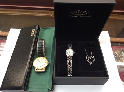 Lot 684 - 1970s Gentleman's Rotary wristwatch in box and ladies Rotary dress watch with matching pendant on chain in fitted box