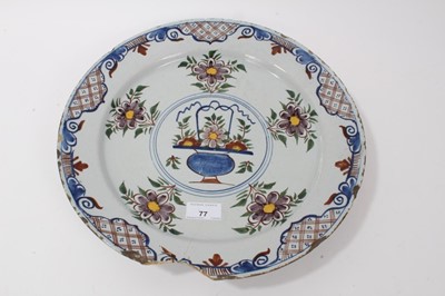 Lot 690 - 18th century Dutch Delft polychrome charger