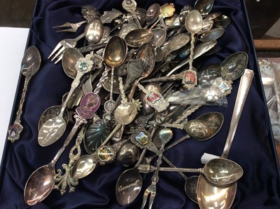 Lot 685 - Box of souvenir spoons, including silver and enamel examples