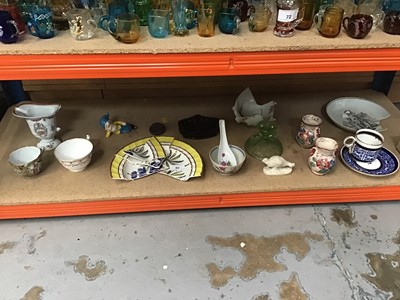 Lot 82 - Derby botanical plate (broken), a Worcester saucer dish and other items (part lot in cabinet)