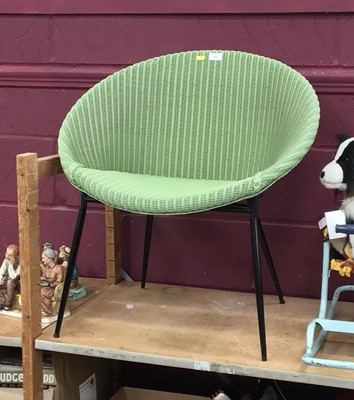 Lot 953 - Lloyd Loom green painted wicker tub chair on metal frame