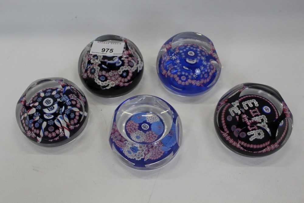 Lot 975 - Five Whitefriars commemorative glass paperweights