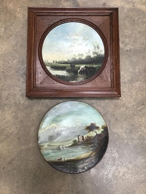 Lot 257 - Two similar Victorian hand painted ceramic plates, one framed