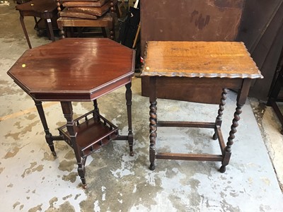 Lot 971 - Edwardian mahogany occasional table with octagonal top and an oak barley twist occasional table (2)