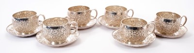 Lot 240 - Set of six American silver cups and saucers by Tiffany & Co., Charles L Tiffany period.