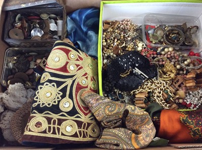 Lot 417 - Costume jewellery, silk scarves, textiles and collection of buttons