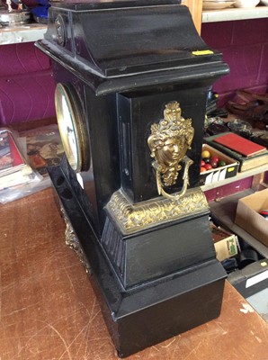 Lot 405 - Late 19th century mantel clock in black slate case