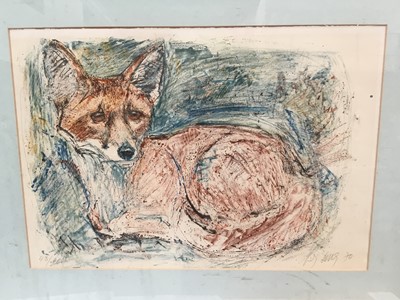 Lot 398 - Fritz Rudolf Hug (1921-1989) group of four signed limited edition lithographs - fox, ponies, hare and badgers, 1968,69,70, in glazed frames