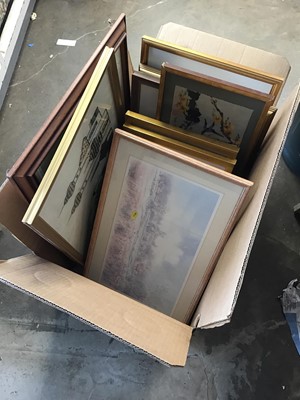 Lot 272 - Box of pictures and prints, including a signed Elaine Marshall print