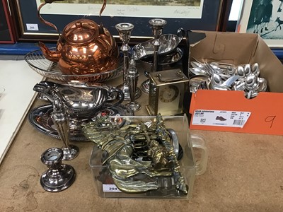 Lot 204 - Quantity of flatware, silver plate, etc, and a silver chamberstick