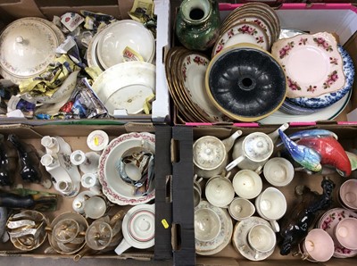 Lot 433 - Quantity mixed tea and dinner ware, animal ornaments, ceramic parrot mantle clock, glass light shade and other glassware