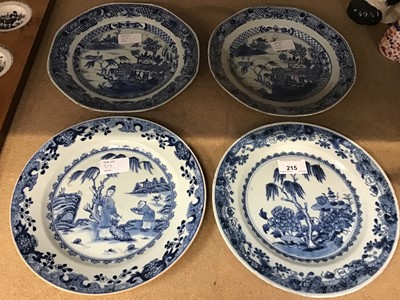 Lot 215 - Four 18th century Chinese blue and white plates