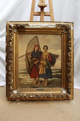 Lot 953 - Good interesting 19th Century oil on canvas depicting two French fish girls, signed. Noonier