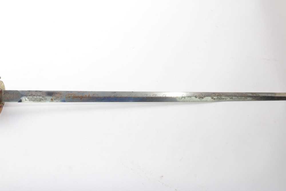 Lot 351 - 1981 Royal Wedding of Prince Charles and Lady Diana Spencer presentation sword by Wilkinson, with engraved polished steel blade, numbered 0350, wire bound grip