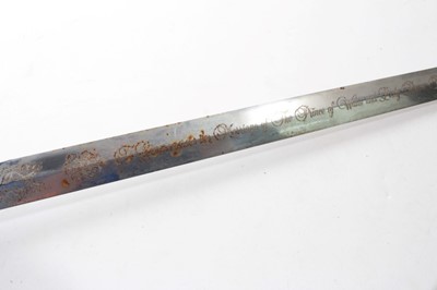 Lot 351 - 1981 Royal Wedding of Prince Charles and Lady Diana Spencer presentation sword by Wilkinson, with engraved polished steel blade, numbered 0350, wire bound grip