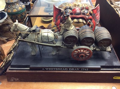 Lot 442 - Cased set of barrel and tap bushes, Whitbread Drey model, horse brasses, dragon mask and sundries