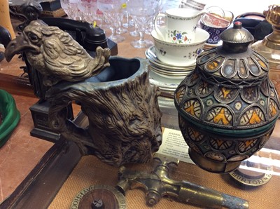 Lot 442 - Cased set of barrel and tap bushes, Whitbread Drey model, horse brasses, dragon mask and sundries