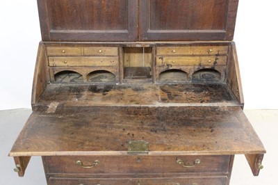 Lot 1215 - George III oak two height bureau bookcase