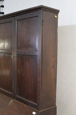 Lot 1215 - George III oak two height bureau bookcase