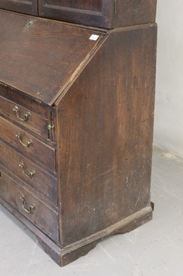 Lot 1215 - George III oak two height bureau bookcase