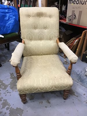 Lot 1025 - Victorian armchair with yellow upholstery on turned front legs