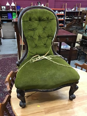 Lot 1027 - Victorian spoon back chair with buttoned green upholstery