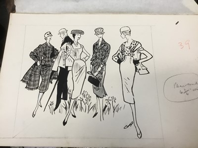 Lot 265 - English School (mid 20th century) pen and ink - fashion sketch for the Daily Telegraph, unframed. Provenance- by descent from Wendy Tiquet editorial assistant to Winifred Jackson, Woman's Page Edit...