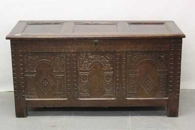 Lot 1216 - Late 17th carved and panelled oak coffer