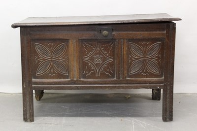 Lot 1218 - Small late 17th century carved and panelled oak coffer